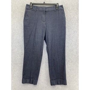 Ann Taylor Women's Dark Blue Chambray Pants Size 6 Cuffed Hem Capri
